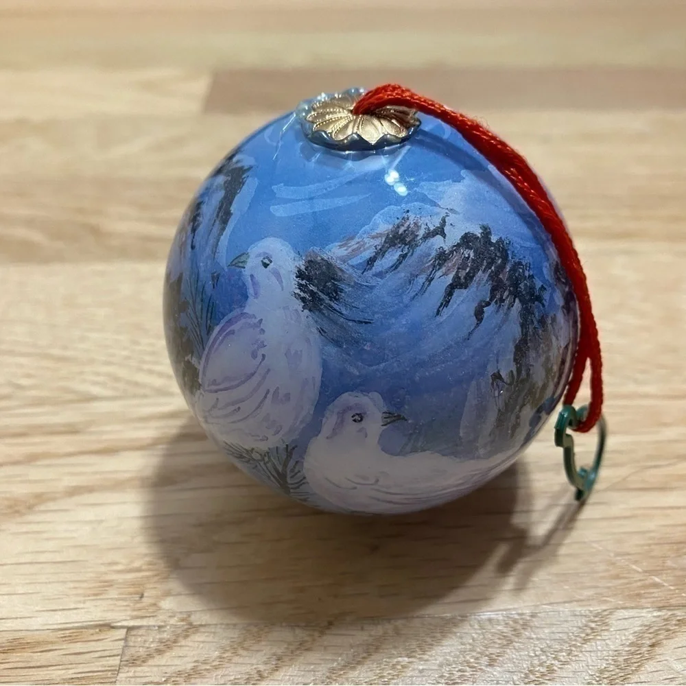 Glass Christmas Ball Ornament Doves Blue Two Turtle Doves Vintage